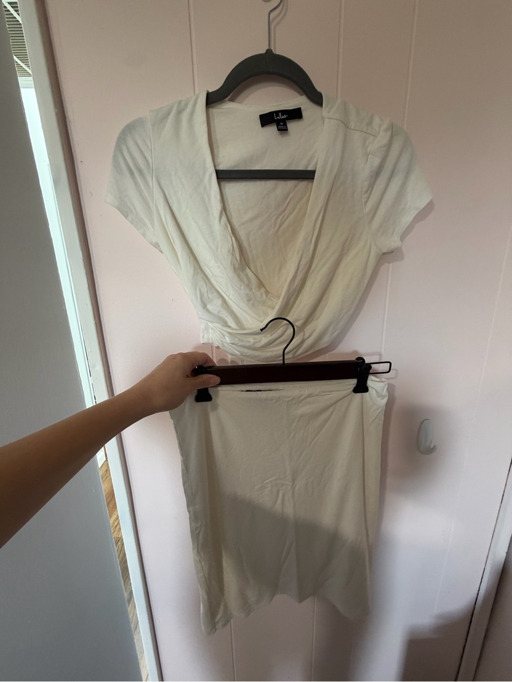 White Two-Piece Wrap Top and Skirt Set